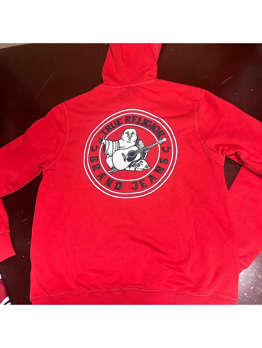 True religion, Red, men’s Buddha graphic full zip hoodie, large